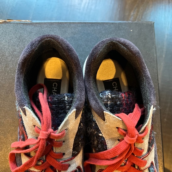 Chanel authentic tweed sneakers navy red grey - Picture 4 of 12